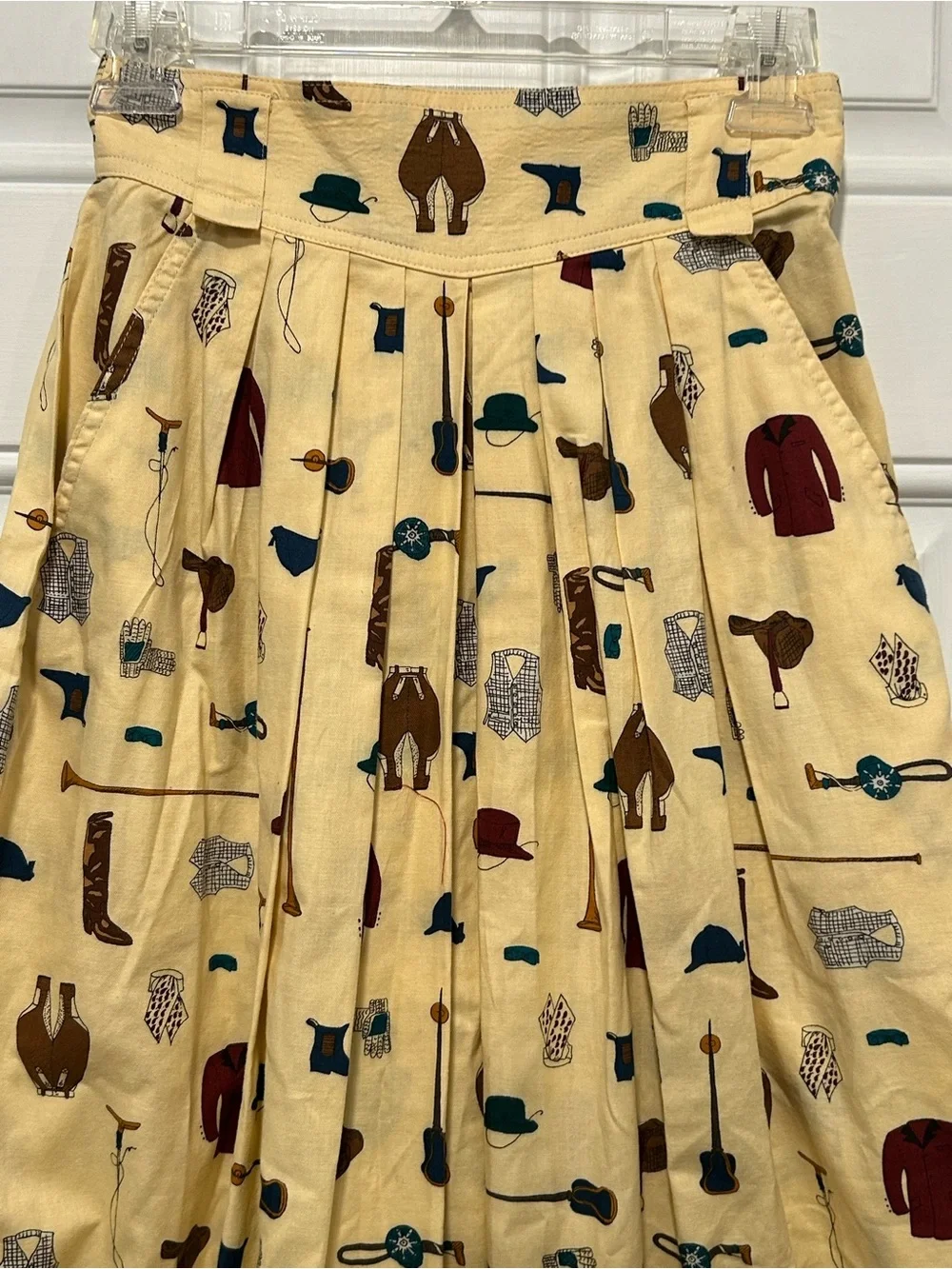 Vintage 80’s Midi Skirt 100% Cotton Rodeo Equestrian Pleated Butter Yellow Sz 4